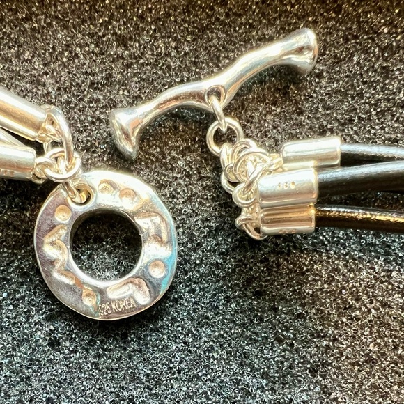 RLM STUDIO 925 black leather choker/four strands of tubular sterling silver - Picture 2 of 5